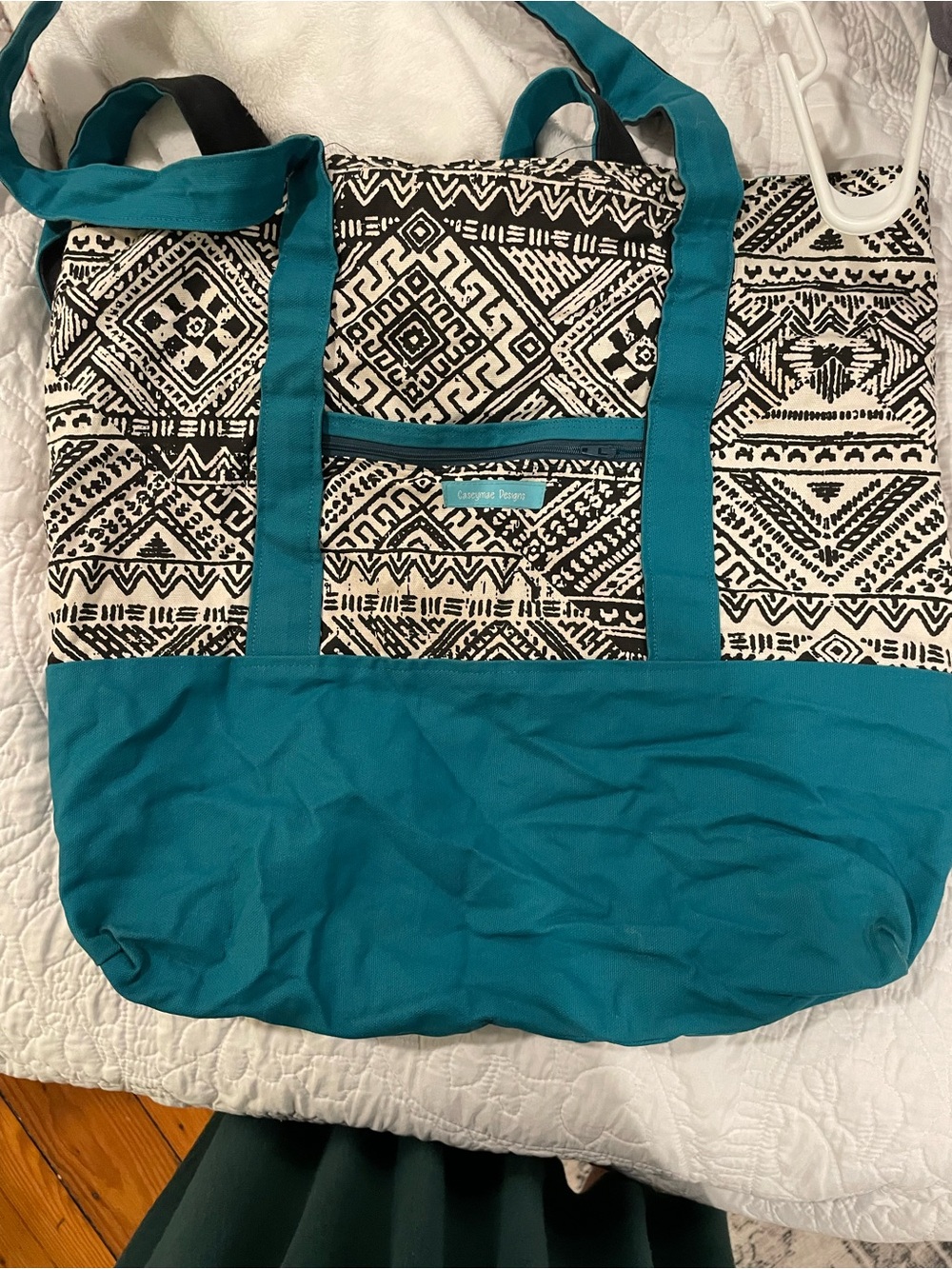 Blue Aztec Canvas Tote Bag handmade by Caseymae Designs
